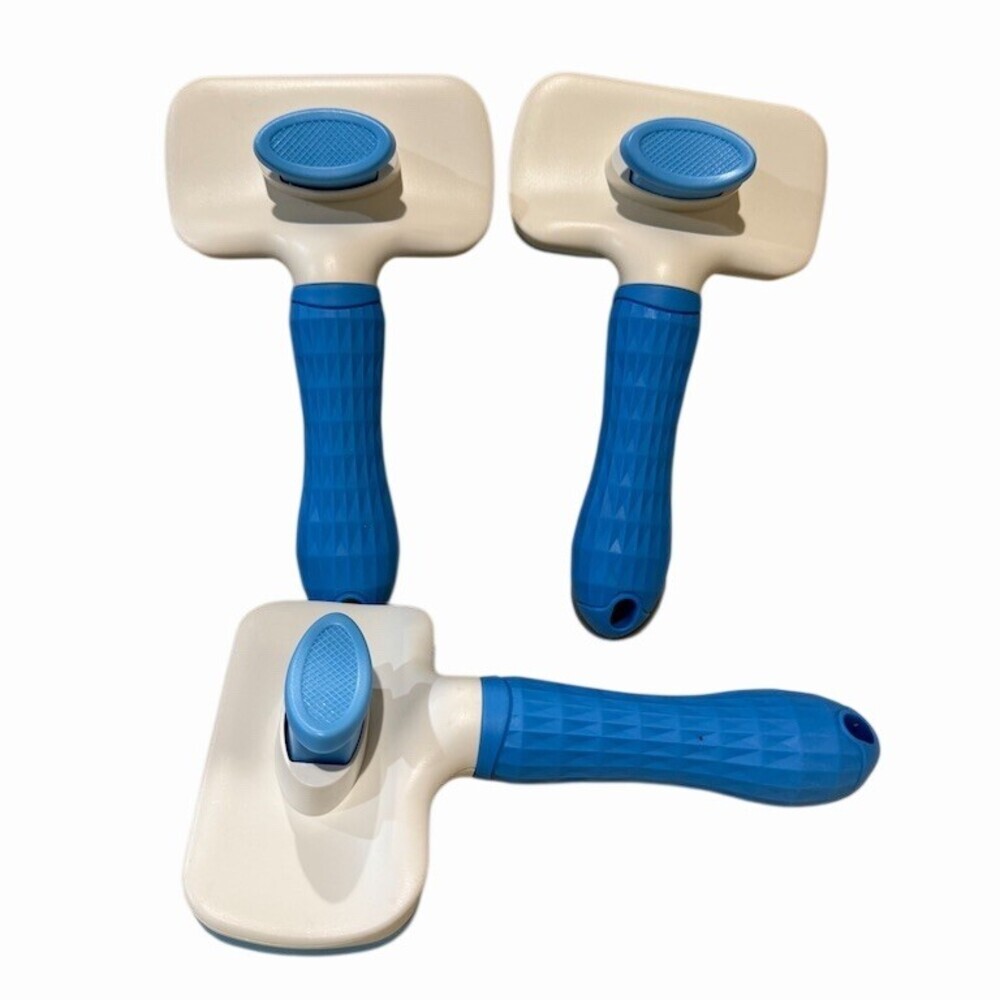 3-Pack Self-Cleaning Slicker Brush for Dogs & Cats Blue/White Grooming